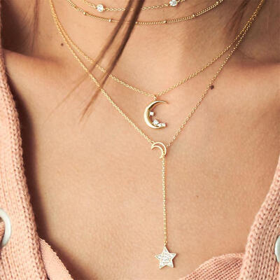 Bohemian Fashion Stars Moon Beaded Crystal Pendant Clavicle Chain Women Charm Multilayer Necklace Party Temperament Jewelry
Bohemian Fashion Stars Moon Beaded Crystal Pendant Clavicle Chain Women Charm Multilayer Necklace Party Temperament Jewelry