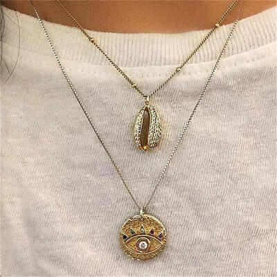 Women Vintage Multicolor Crystal Fatima Eye Shell Pendant Multilayer Clavicle Chain Boho Charm Necklace Party Wedding Jewelry
Women Vintage Multicolor Crystal Fatima Eye Shell Pendant Multilayer Clavicle Chain Boho Charm Necklace Party Wedding Jewelry