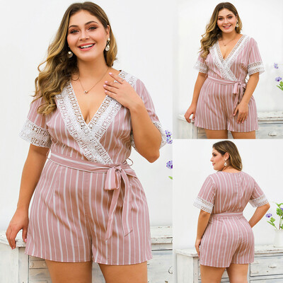 Starmoon Women Plus Size V-neck Short-Sleeved Belt Print Hollow Stitching Shorts Jumpsuit
Starmoon Women Plus Size V-neck Short-Sleeved Belt Print Hollow Stitching Shorts Jumpsuit