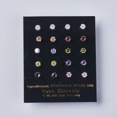 Cubic Zirconia Stud Earrings with 304 Stainless Steel Findings Mixed Color 135x4mm Pin 06mm
Cubic Zirconia Stud Earrings with 304 Stainless Steel Findings Mixed Color 135x4mm Pin 06mm