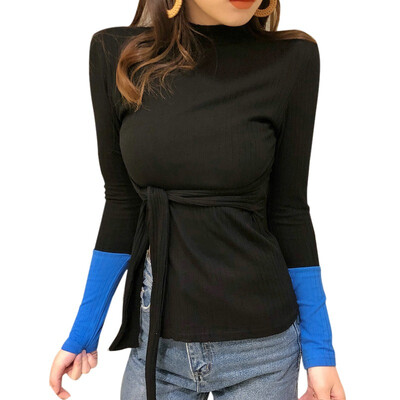 Korean Summer T shirt Woman Spring Turtleneck Lace Up Slit Knitted T-Shirt Color Block Long Sleeve Slim Tshirt Women harajuku
Korean Summer T shirt Woman Spring Turtleneck Lace Up Slit Knitted T-Shirt Color Block Long Sleeve Slim Tshirt Women harajuku