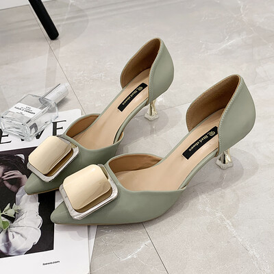 Korean square buckle Baotou shoes womens summer chic with fine pointed Joker heels
Korean square buckle Baotou shoes womens summer chic with fine pointed Joker heels