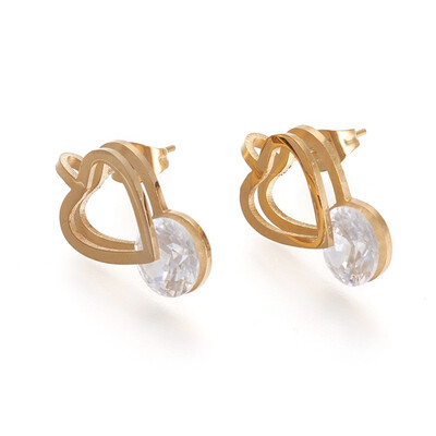 Golden Tone 304 Stainless Steel Stud Earrings with Rhinestone Heart Crystal 195x12x5mm Pin 06mm
Golden Tone 304 Stainless Steel Stud Earrings with Rhinestone Heart Crystal 195x12x5mm Pin 06mm