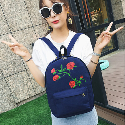 Tailored Women Girls Canvas Rose Flowers Preppy Style School Bag Travel Backpack Bag BU