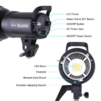 Godox SL-60W 5600K 60W High Power LED Video Light Wireless Remote Control with Bowens Mount for Photo Studio Photography Video Rec
Godox SL-60W 5600K 60W High Power LED Video Light Wireless Remote Control with Bowens Mount for Photo Studio Photography Video Rec
