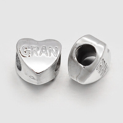 Unfading Alloy European Beads Large Hole Heart Beads with Word GRAN Silver 11x12x8mm Hole 5mm
Unfading Alloy European Beads Large Hole Heart Beads with Word GRAN Silver 11x12x8mm Hole 5mm
