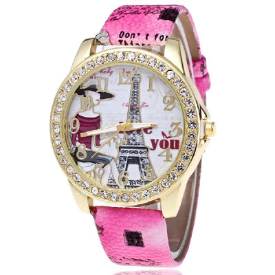 Explosion-studded diamond Paris Eiffel Tower watch fashion digital belt ladies watch printed watches Pink
Explosion-studded diamond Paris Eiffel Tower watch fashion digital belt ladies watch printed watches Pink