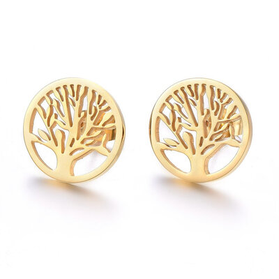 304 Stainless Steel Stud Earrings Flat Round with Tree of Life Golden 15x12mm Pin 08mm
304 Stainless Steel Stud Earrings Flat Round with Tree of Life Golden 15x12mm Pin 08mm