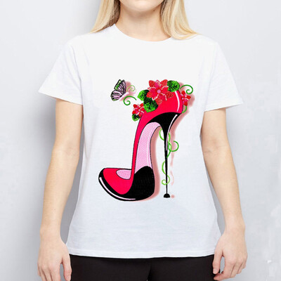 Starmoon Women Personality High Heel Cartoon Print Round Neck Short Sleeved White T-shirt
Starmoon Women Personality High Heel Cartoon Print Round Neck Short Sleeved White T-shirt
