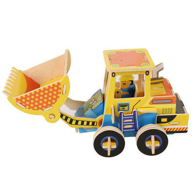 Gotoamei Wooden Cartoon Car Puzzle Jigsaw Blocks Kid Learing Educational Toy