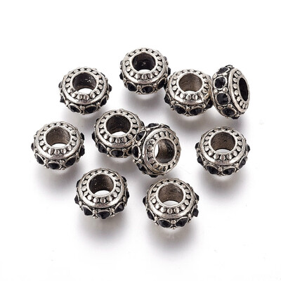 Alloy European Beads with Rhinestone Large Hole Beads Rondelle Antique Silver Jet 13x7mm Hole 5mm
Alloy European Beads with Rhinestone Large Hole Beads Rondelle Antique Silver Jet 13x7mm Hole 5mm