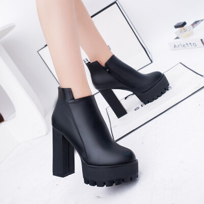 European&American Winter Super High-heeled Round-toed Shoes Waterproofing Platform Black Single-shoe Leather Shoes Rough-heele
European&American Winter Super High-heeled Round-toed Shoes Waterproofing Platform Black Single-shoe Leather Shoes Rough-heele