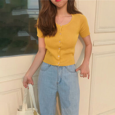 Sexy Casual Autumn Summer Women T-Shirt Button O-Neck Lady Tee Tops Short Knit Short-Sleeved Womens T Shirt
Sexy Casual Autumn Summer Women T-Shirt Button O-Neck Lady Tee Tops Short Knit Short-Sleeved Womens T Shirt