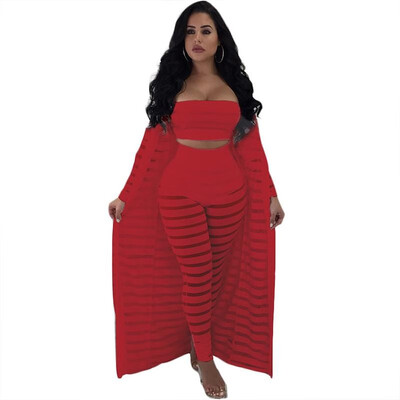 Sexy Women 3 Pieces Set Hollow Out Sheer Stripe Mesh Strapless Crop Top Long Sleeve Cardigan High Waist Pants Plus Size Party Club
Sexy Women 3 Pieces Set Hollow Out Sheer Stripe Mesh Strapless Crop Top Long Sleeve Cardigan High Waist Pants Plus Size Party Club