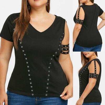 Roseonmyhand Fashion Women Plus Size V-Neck Short Sleeve Punk Grommet Solid Tops T-Skirt
Roseonmyhand Fashion Women Plus Size V-Neck Short Sleeve Punk Grommet Solid Tops T-Skirt