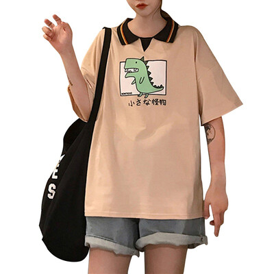 Women Summer New Fashion Design Retro Cute Student Loose Polo Collar T-Shirt Half Sleeve Dinosaur Print Polo Shirt White
Women Summer New Fashion Design Retro Cute Student Loose Polo Collar T-Shirt Half Sleeve Dinosaur Print Polo Shirt White