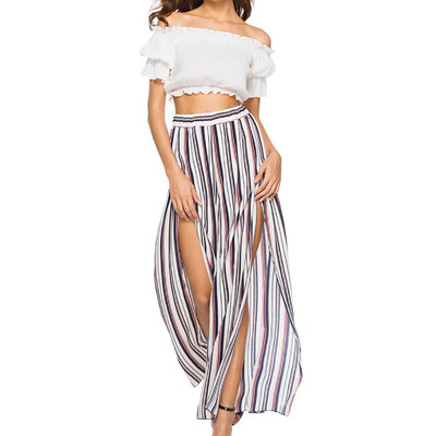 Women Elastic High Waist Wide Leg Pants Autumn Side Split Striped Pants Fashion Beach Style Chiffon Trousers Hot Sale
Women Elastic High Waist Wide Leg Pants Autumn Side Split Striped Pants Fashion Beach Style Chiffon Trousers Hot Sale