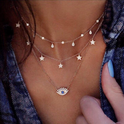 Bohemian Gold Multilayer Star Moon Crystal Necklace For Women Fashion Blue Rhinestone Eye Necklace 2019 Choker Jewelry Wholesale
Bohemian Gold Multilayer Star Moon Crystal Necklace For Women Fashion Blue Rhinestone Eye Necklace 2019 Choker Jewelry Wholesale