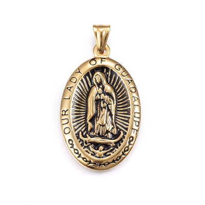 304 Stainless Steel Pendants Oval with Word Our Lady of Guadalupe Antique Golden 45x28x4mm Hole 9x5mm
304 Stainless Steel Pendants Oval with Word Our Lady of Guadalupe Antique Golden 45x28x4mm Hole 9x5mm