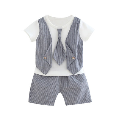 Summer Baby Boys Short Sleeve Fake Tie Print Tops ShirtsStriped Shorts Casual Outfits Sets Baby Boy Clothes
Summer Baby Boys Short Sleeve Fake Tie Print Tops ShirtsStriped Shorts Casual Outfits Sets Baby Boy Clothes