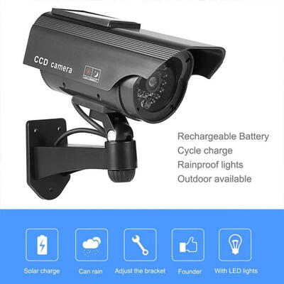 Solar Powered Fake Dummy Camera High Simulation CCTV Home Security Surveillance Camera With LED Red Light Flashing
Solar Powered Fake Dummy Camera High Simulation CCTV Home Security Surveillance Camera With LED Red Light Flashing