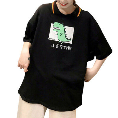 Women Summer Design Cute Student Loose Polo Collar T-Shirt Half Sleeve Dinosaur Print Polo Shirt White
Women Summer Design Cute Student Loose Polo Collar T-Shirt Half Sleeve Dinosaur Print Polo Shirt White