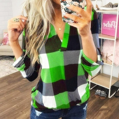 Fashion Women Autumn Plaid Print Shirt V Neck Long Sleeve Loose Casual Plus Size T-Shirt Top
Fashion Women Autumn Plaid Print Shirt V Neck Long Sleeve Loose Casual Plus Size T-Shirt Top