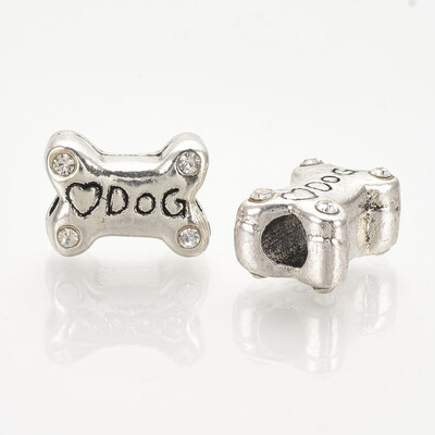 Alloy European Beads with Rhinestone Large Hole Beads Bone with Dog Antique Silver Crystal 15x11x8mm Hole 4mm
Alloy European Beads with Rhinestone Large Hole Beads Bone with Dog Antique Silver Crystal 15x11x8mm Hole 4mm