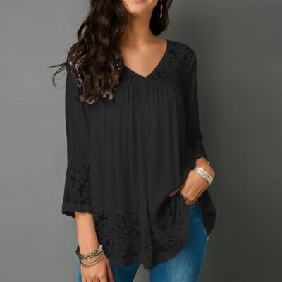 Women Summer Solid Color Lace Stitching Shirt V-Neck Seven-Quarter Sleeve Sexy Cute Casual Tops
Women Summer Solid Color Lace Stitching Shirt V-Neck Seven-Quarter Sleeve Sexy Cute Casual Tops