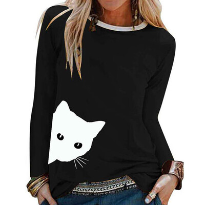 Women Fashion Pure Color Cat Printed Shirts Casual Round Neck Graphic Tee Blouse Pullover Tops
Women Fashion Pure Color Cat Printed Shirts Casual Round Neck Graphic Tee Blouse Pullover Tops