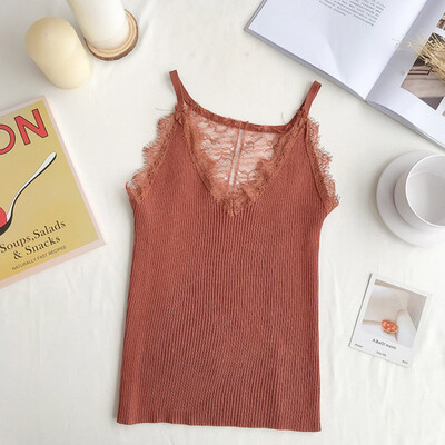 Women Versatile Lace Sweet Knit Off Shoulder Slim Solid Color Sexy Strap V Collar Camisole
Women Versatile Lace Sweet Knit Off Shoulder Slim Solid Color Sexy Strap V Collar Camisole