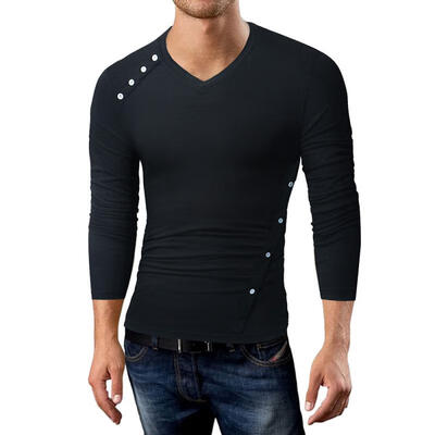 Fashion Casual Mens T Shirt Solid Color Side Buttons Long Sleeve V-Neck Tight Shirt For Men
Fashion Casual Mens T Shirt Solid Color Side Buttons Long Sleeve V-Neck Tight Shirt For Men