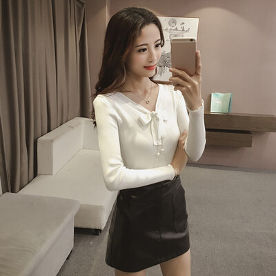 Autumn Casual Solid Long Sleeve Women Bow Button T-Shirt Elegant V-Neck Knitted Slim Tops Knitwear
Autumn Casual Solid Long Sleeve Women Bow Button T-Shirt Elegant V-Neck Knitted Slim Tops Knitwear