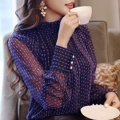 Womens Mandarin Collar Neck Polka Dot Printed Long Sleeve Pleated Front Elegant Blouse Shirt
Womens Mandarin Collar Neck Polka Dot Printed Long Sleeve Pleated Front Elegant Blouse Shirt