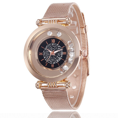 Metal mesh with starry ladies watch sandpaper dial Roman numerals simple quartz watch
Metal mesh with starry ladies watch sandpaper dial Roman numerals simple quartz watch