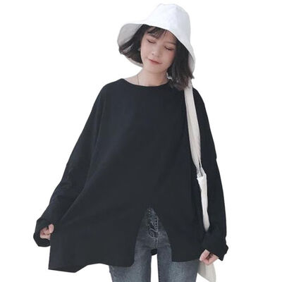 Women Autumn Long Sleeve Loose Tops Round Collar Hem Slit Solid Color Female T-shirts Slim Versatile Casual Girl Ladies Tops
Women Autumn Long Sleeve Loose Tops Round Collar Hem Slit Solid Color Female T-shirts Slim Versatile Casual Girl Ladies Tops
