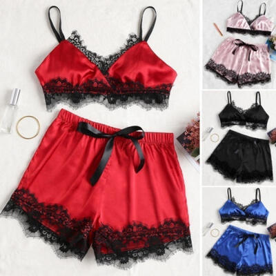 Womens Satin Silk Spaghetti Strap Crop Top with Lace Short Sleep Pajama Set Nightwear
Womens Satin Silk Spaghetti Strap Crop Top with Lace Short Sleep Pajama Set Nightwear