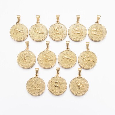 304 Stainless Steel Pendant Sets Flat Round with Twelve ConstellationZodiac Sign Golden 29x25x32mm Hole 9x45mm 12pcsset
304 Stainless Steel Pendant Sets Flat Round with Twelve ConstellationZodiac Sign Golden 29x25x32mm Hole 9x45mm 12pcsset