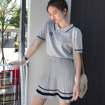 Women Concise All-match Cute Sweet Lapel Short Sleeve T-shirts Casual Skirt Two-pieces Set
Women Concise All-match Cute Sweet Lapel Short Sleeve T-shirts Casual Skirt Two-pieces Set