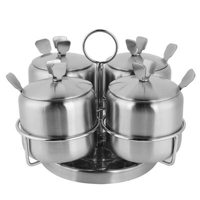Greensen Stainless Steel Rotate Spice Jars For Salt Spices Pot Four Seasoning Bottles With Spoon
Greensen Stainless Steel Rotate Spice Jars For Salt Spices Pot Four Seasoning Bottles With Spoon