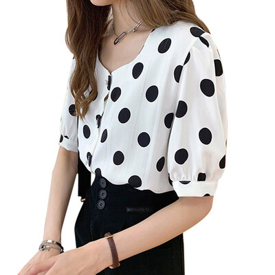 Women Button Up Chiffon Basic Blouse Simple Loose Dot Print Shirt Square Collar Short Sleeve Blouse
Women Button Up Chiffon Basic Blouse Simple Loose Dot Print Shirt Square Collar Short Sleeve Blouse