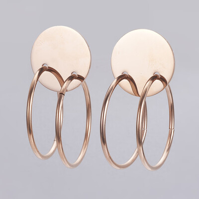 304 Stainless Steel Dangle Stud Earrings Flat Round with Ring Rose Gold 51x25x35mm Pin 08mm
304 Stainless Steel Dangle Stud Earrings Flat Round with Ring Rose Gold 51x25x35mm Pin 08mm