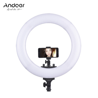 Andoer 18" 432 LED Ring Light 48W Dimmable 3200-5600K Bi-color with Phone Holder for Smartphone Live Broadcast Make-up for Canon N
Andoer 18" 432 LED Ring Light 48W Dimmable 3200-5600K Bi-color with Phone Holder for Smartphone Live Broadcast Make-up for Canon N