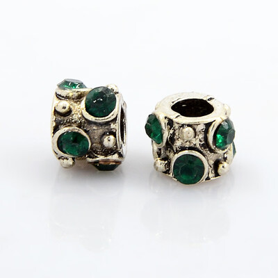 Antique Silver Tone Alloy Emerald Rhinestone European Beads Large Hole Column Beads 10x8mm Hole 5mm
Antique Silver Tone Alloy Emerald Rhinestone European Beads Large Hole Column Beads 10x8mm Hole 5mm