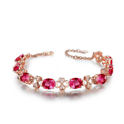 Exquisite 18K Rose Gold Plated Gem Stimulated Red Tourmaline Stone Clovers Bracelet Jewelry
Exquisite 18K Rose Gold Plated Gem Stimulated Red Tourmaline Stone Clovers Bracelet Jewelry