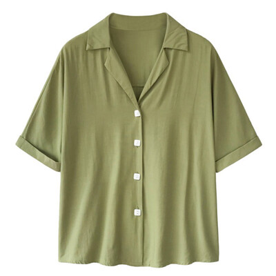 Plus Size Top Women Wild Solid Color Casual Loose Single-breasted Cotton Short Sleeve Lapel Blouse
Plus Size Top Women Wild Solid Color Casual Loose Single-breasted Cotton Short Sleeve Lapel Blouse