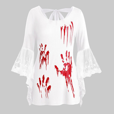 Roseonmyhand Women Plus Size Halloween Lace Flare Sleeve Blood Hands Print Back Knotted Top
Roseonmyhand Women Plus Size Halloween Lace Flare Sleeve Blood Hands Print Back Knotted Top