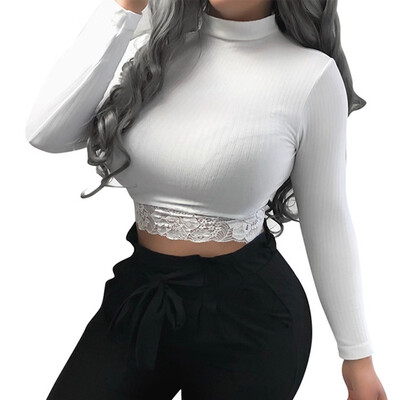 Women Sexy Pure Color Bottoming Long Sleeve Shirt Ladies Lace High Elasticity Crop Tops
Women Sexy Pure Color Bottoming Long Sleeve Shirt Ladies Lace High Elasticity Crop Tops