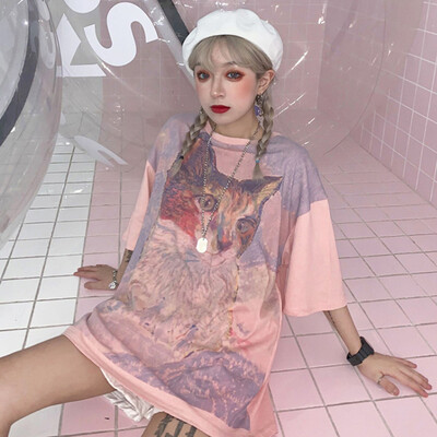 Women Loose T-shirt Cat Print Harajuku Style Kawaii Tee Streetwear Hip Hop Ladies Cotton Tshrit Tops
Women Loose T-shirt Cat Print Harajuku Style Kawaii Tee Streetwear Hip Hop Ladies Cotton Tshrit Tops