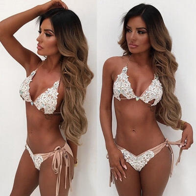 Womens Lace Bandage Bikini Se Push-Up Padded Swimwear Swimsuit Bathing suit
